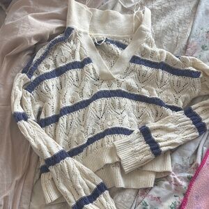 Cozy Cream and Blue Knit Sweater